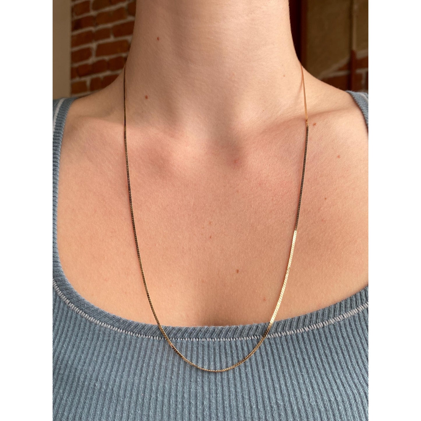 Vintage Solid 14k Yellow Gold Long Flat Chain Necklace - 23.75 inches