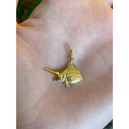 Vintage Solid 18k Yellow Gold Marlin Charm