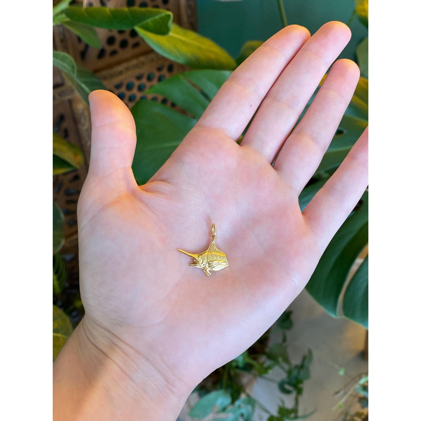 Vintage Solid 18k Yellow Gold Marlin Charm