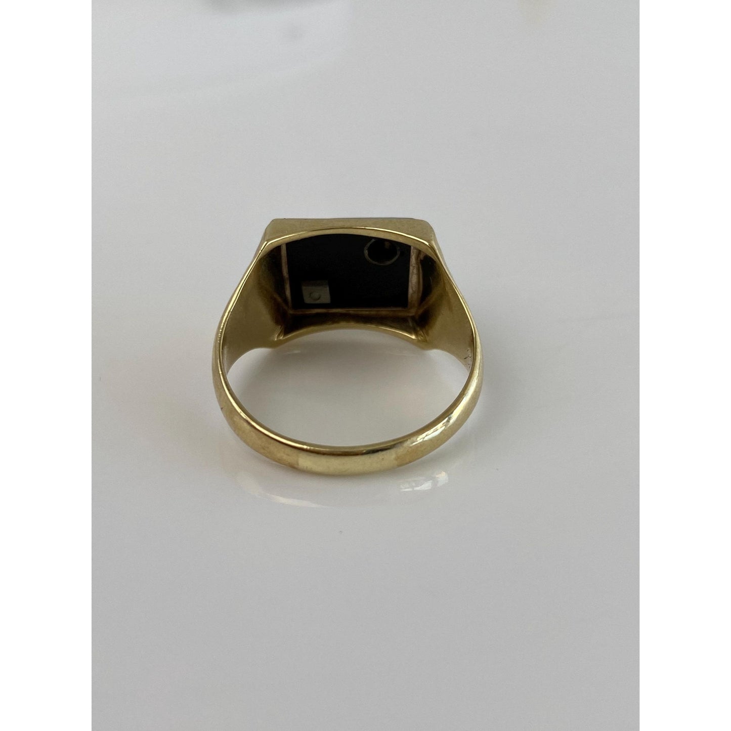 Vintage Solid 10k White & Yellow Gold Diamond Onyx Initial Signet Ring - Size 10.75