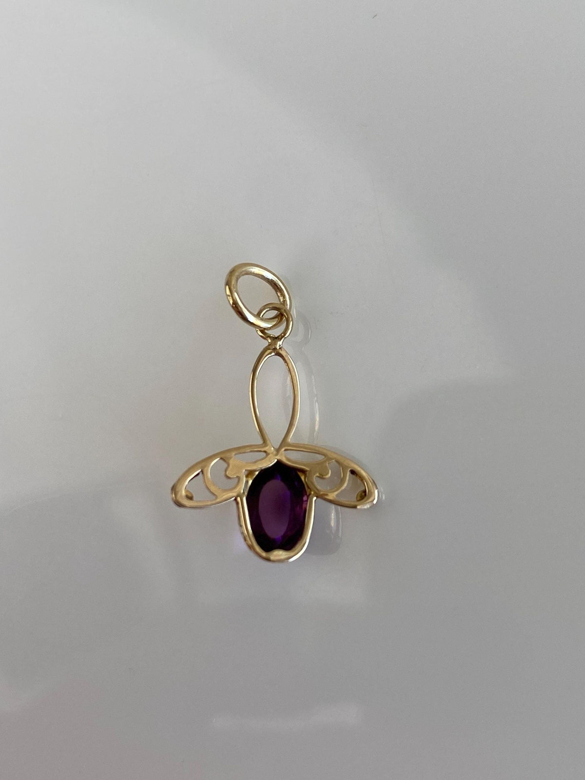 Vintage Solid 14k Yellow Gold Amethyst Cabochon Charm