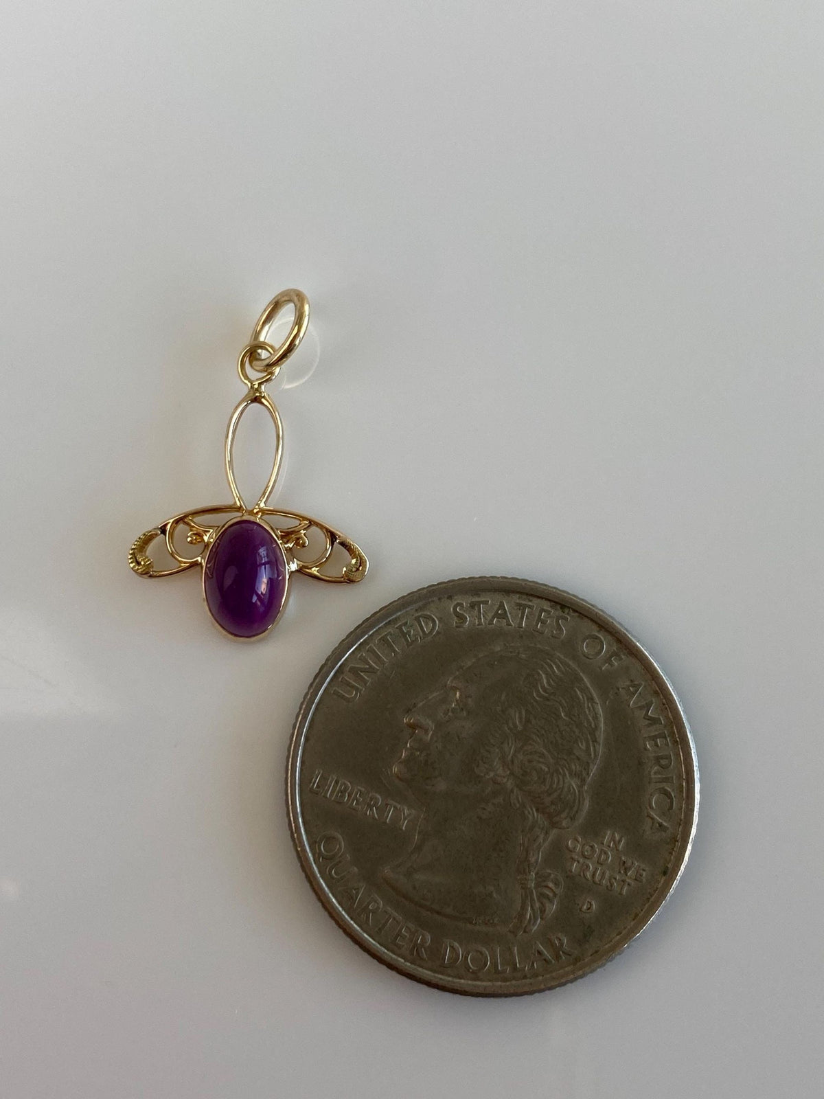 Vintage Solid 14k Yellow Gold Amethyst Cabochon Charm