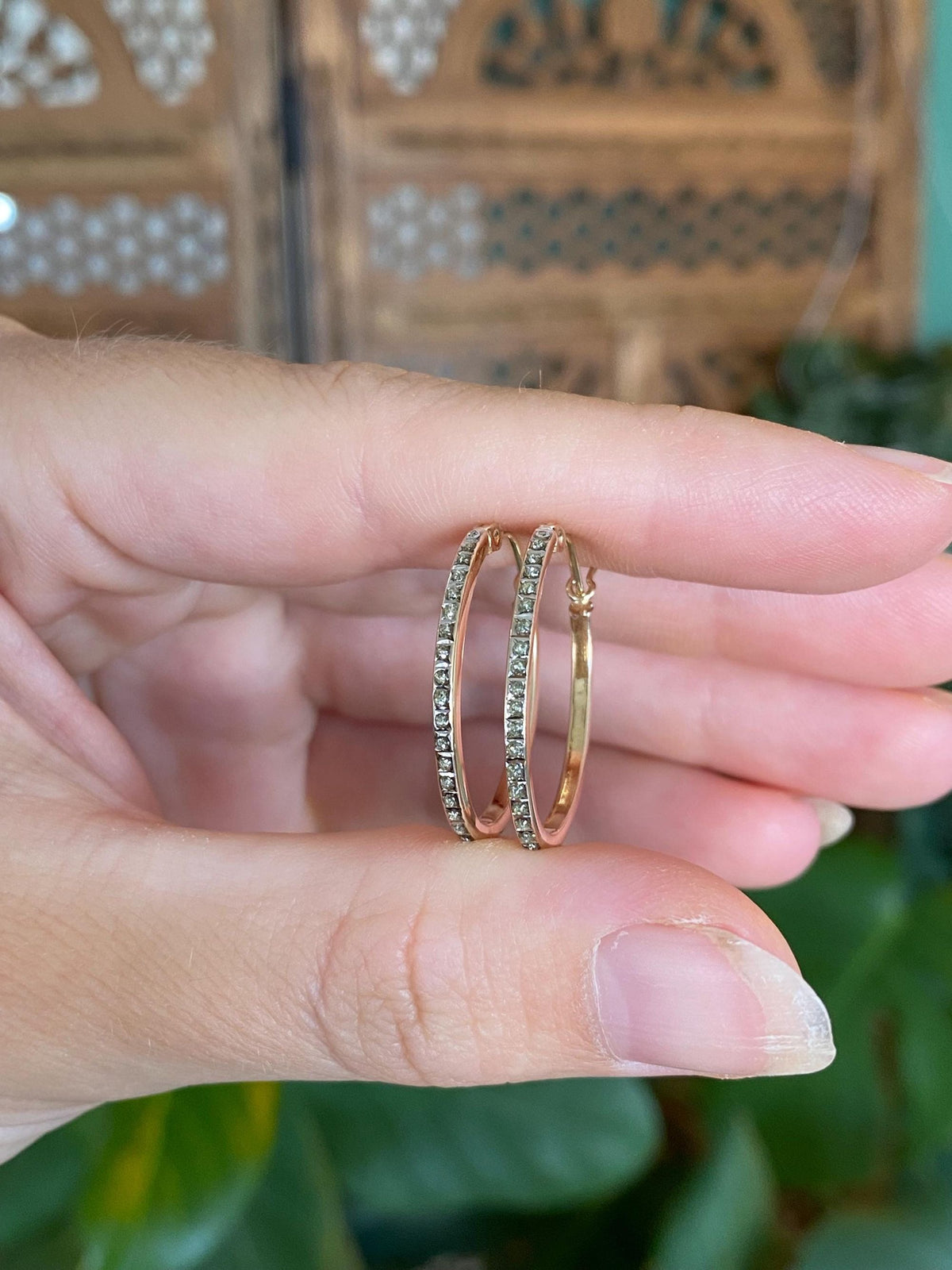 Vintage 14k Yellow Gold Clear Enamel Hoop Earrings