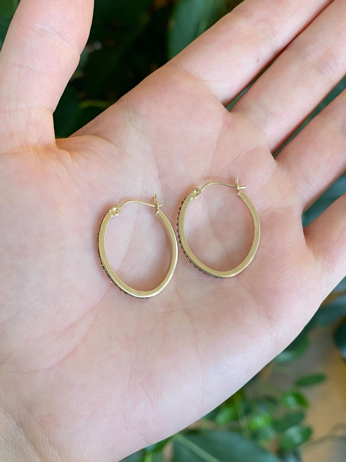 Vintage 14k Yellow Gold Clear Enamel Hoop Earrings