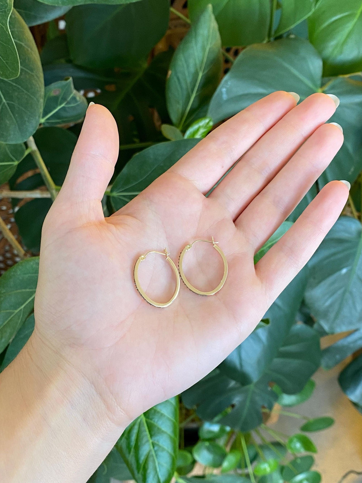 Vintage 14k Yellow Gold Clear Enamel Hoop Earrings