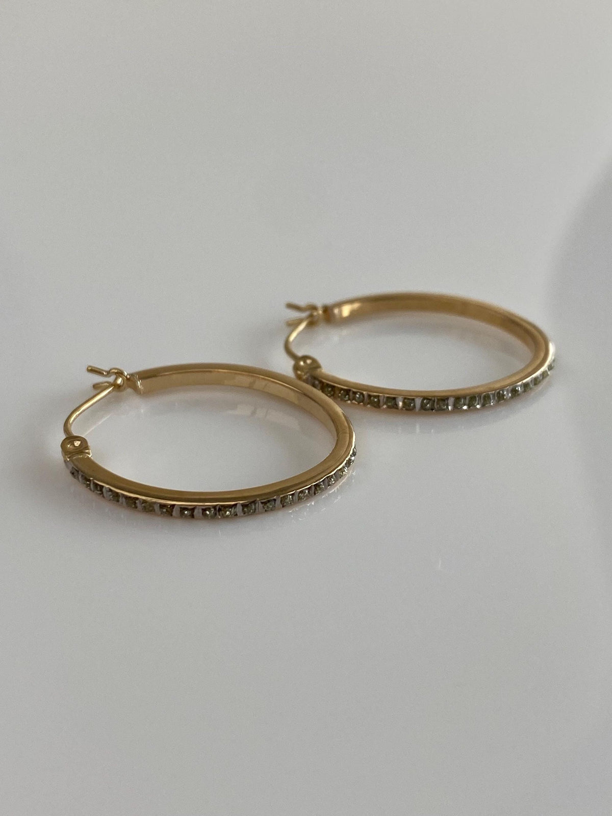 Vintage 14k Yellow Gold Clear Enamel Hoop Earrings