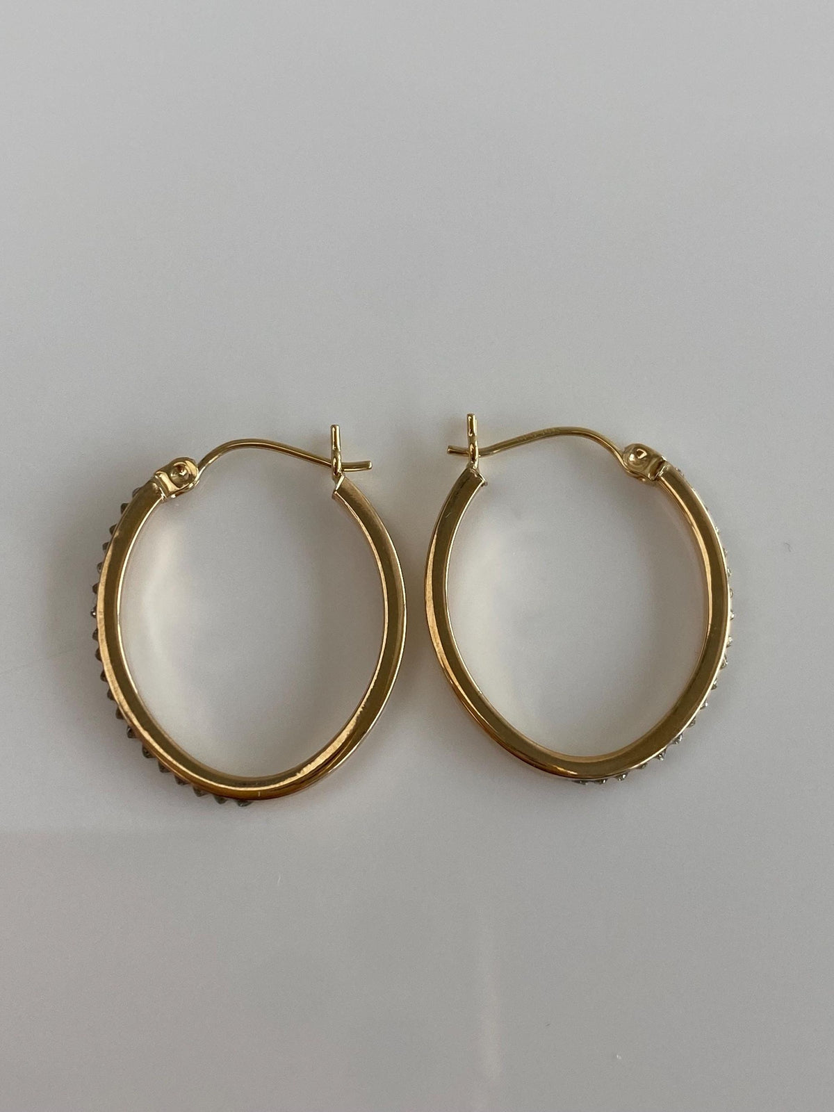 Vintage 14k Yellow Gold Clear Enamel Hoop Earrings