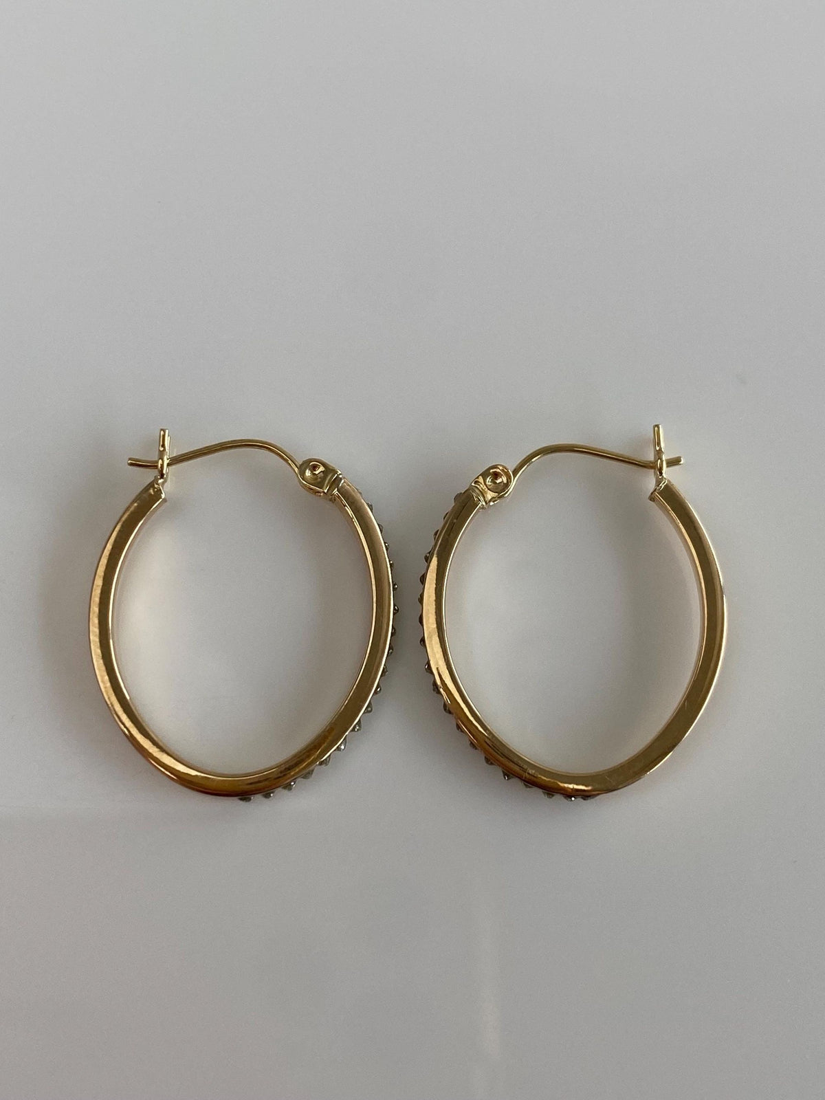 Vintage 14k Yellow Gold Clear Enamel Hoop Earrings