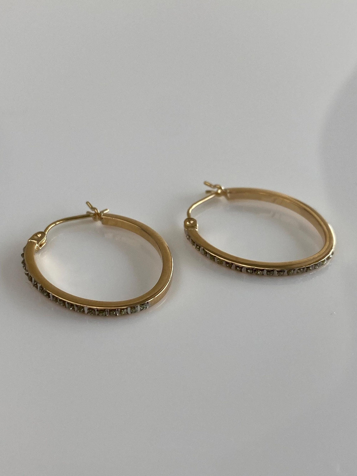 Vintage 14k Yellow Gold Clear Enamel Hoop Earrings