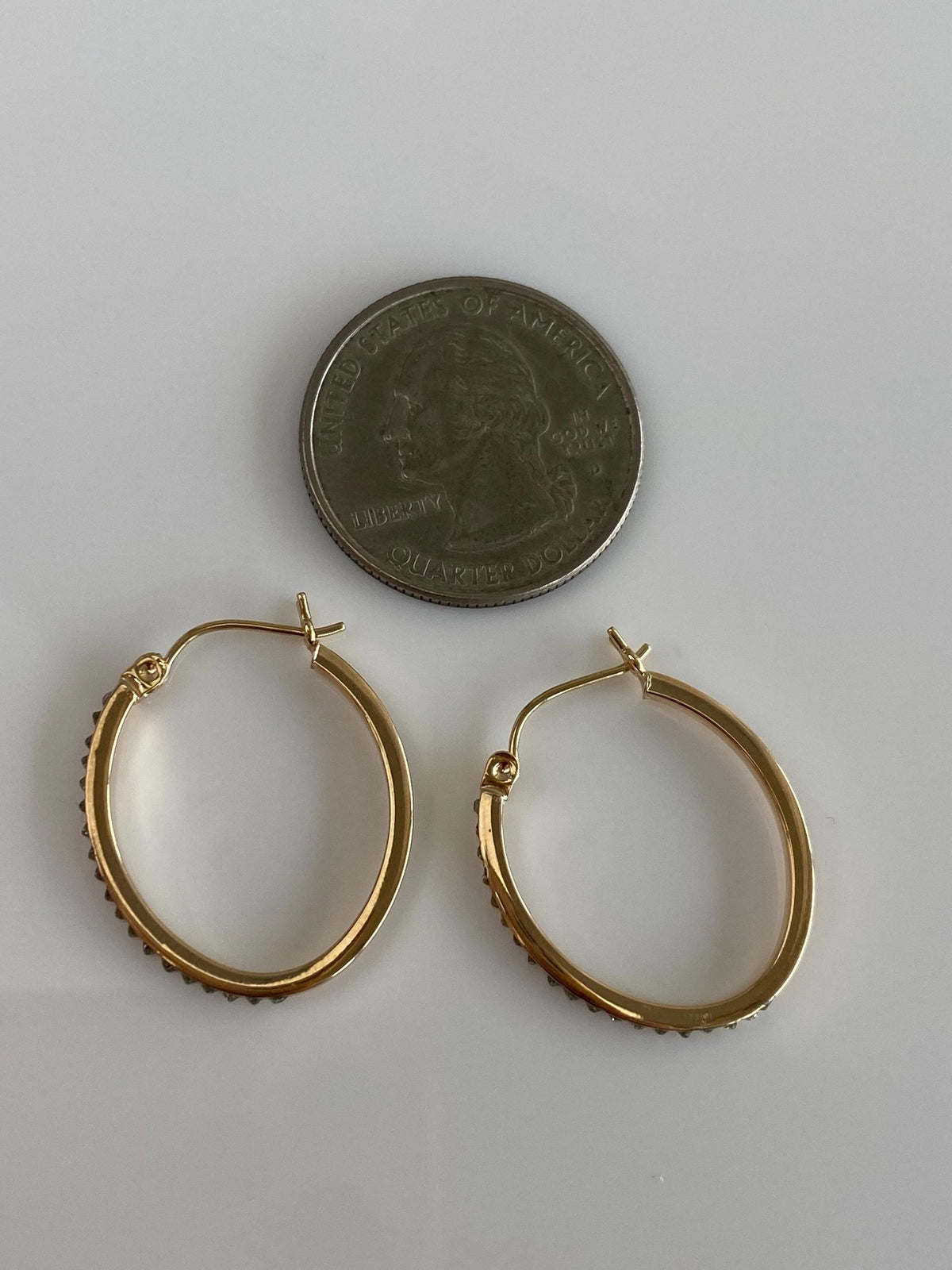 Vintage 14k Yellow Gold Clear Enamel Hoop Earrings