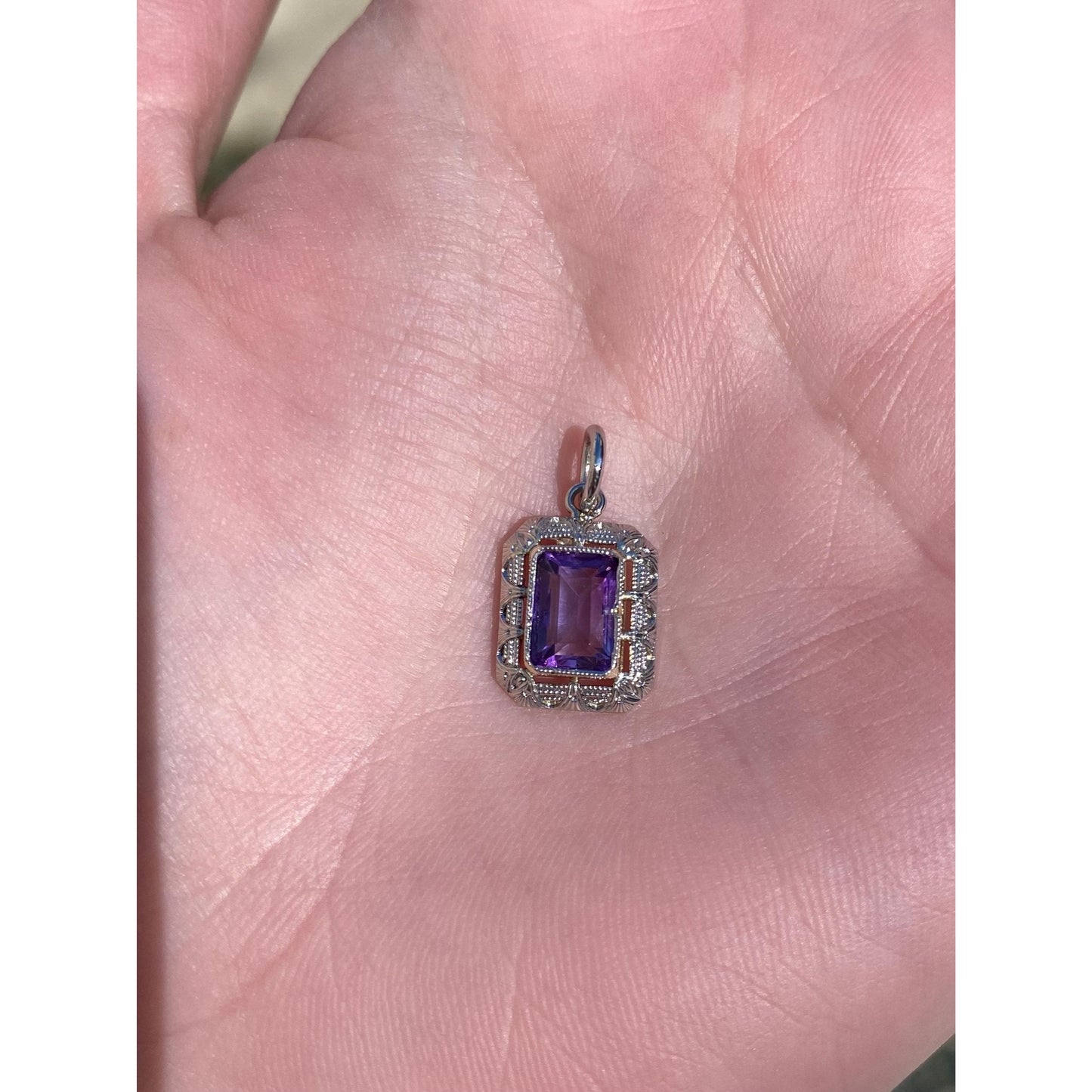 Vintage Solid 14k White Gold Amethyst Art Deco Stick Pin Charm