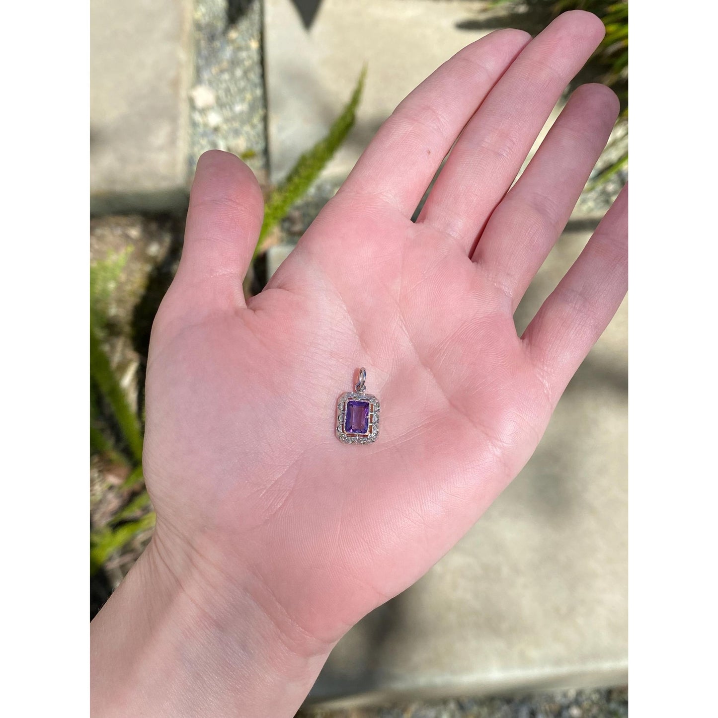 Vintage Solid 14k White Gold Amethyst Art Deco Stick Pin Charm