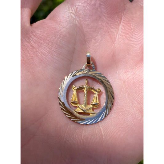 Vintage Solid 18k Yellow Gold Engine Turned Libra Scales Charm
