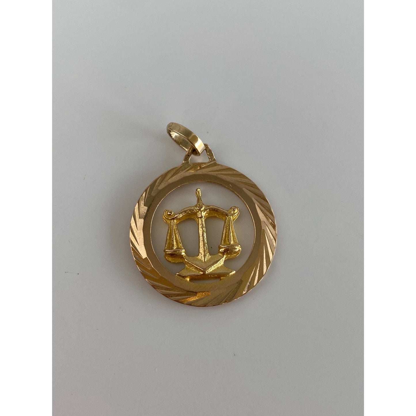 Vintage Solid 18k Yellow Gold Engine Turned Libra Scales Charm
