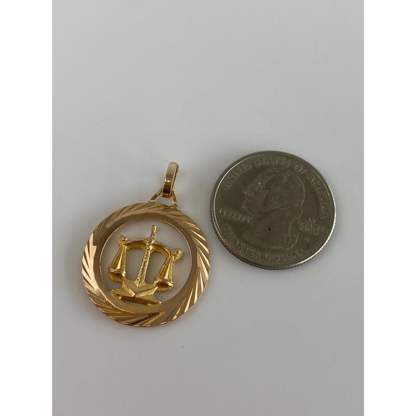 Vintage Solid 18k Yellow Gold Engine Turned Libra Scales Charm