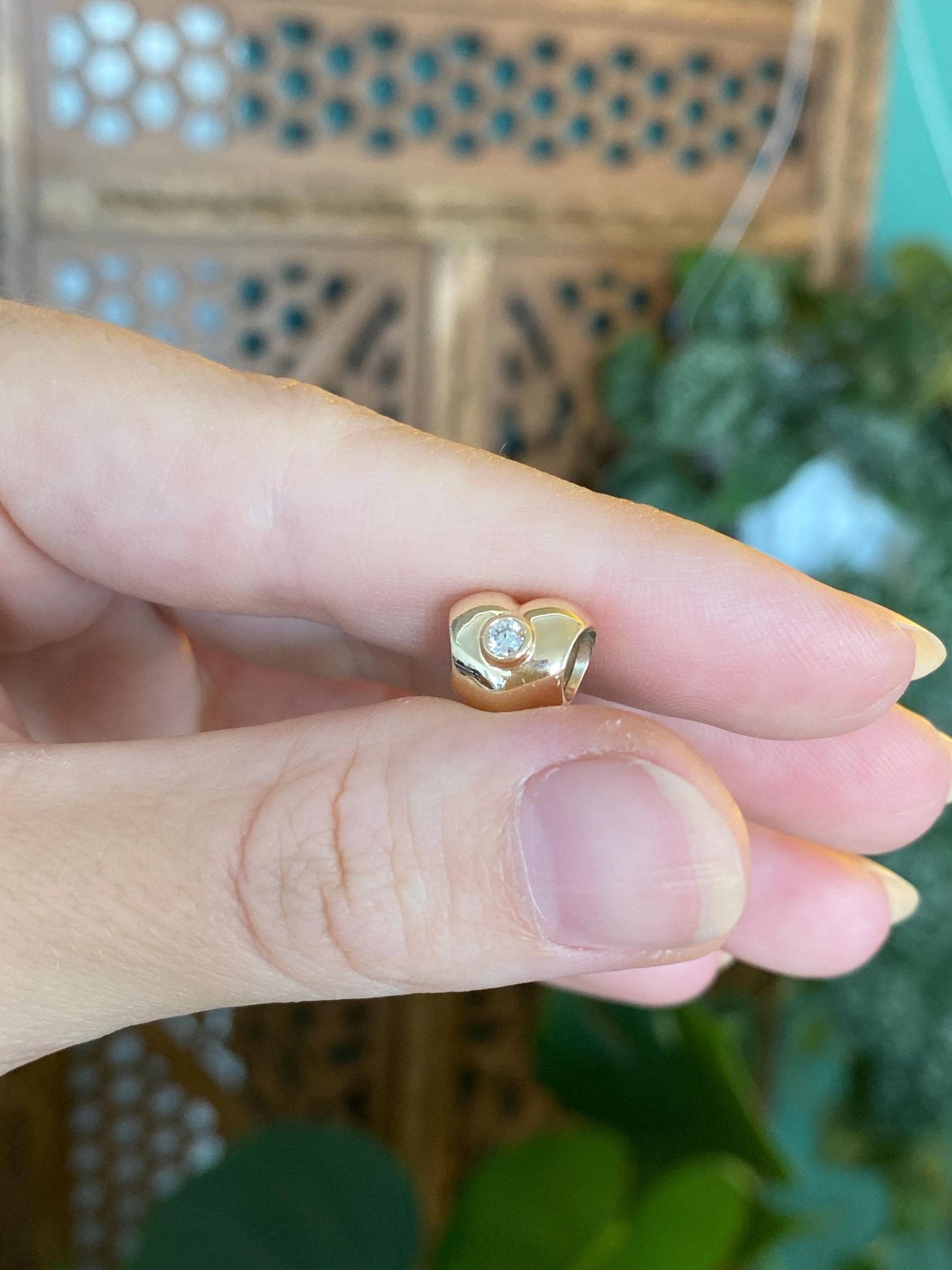 Solid 14k Yellow Gold Diamond Heart Slide Charm