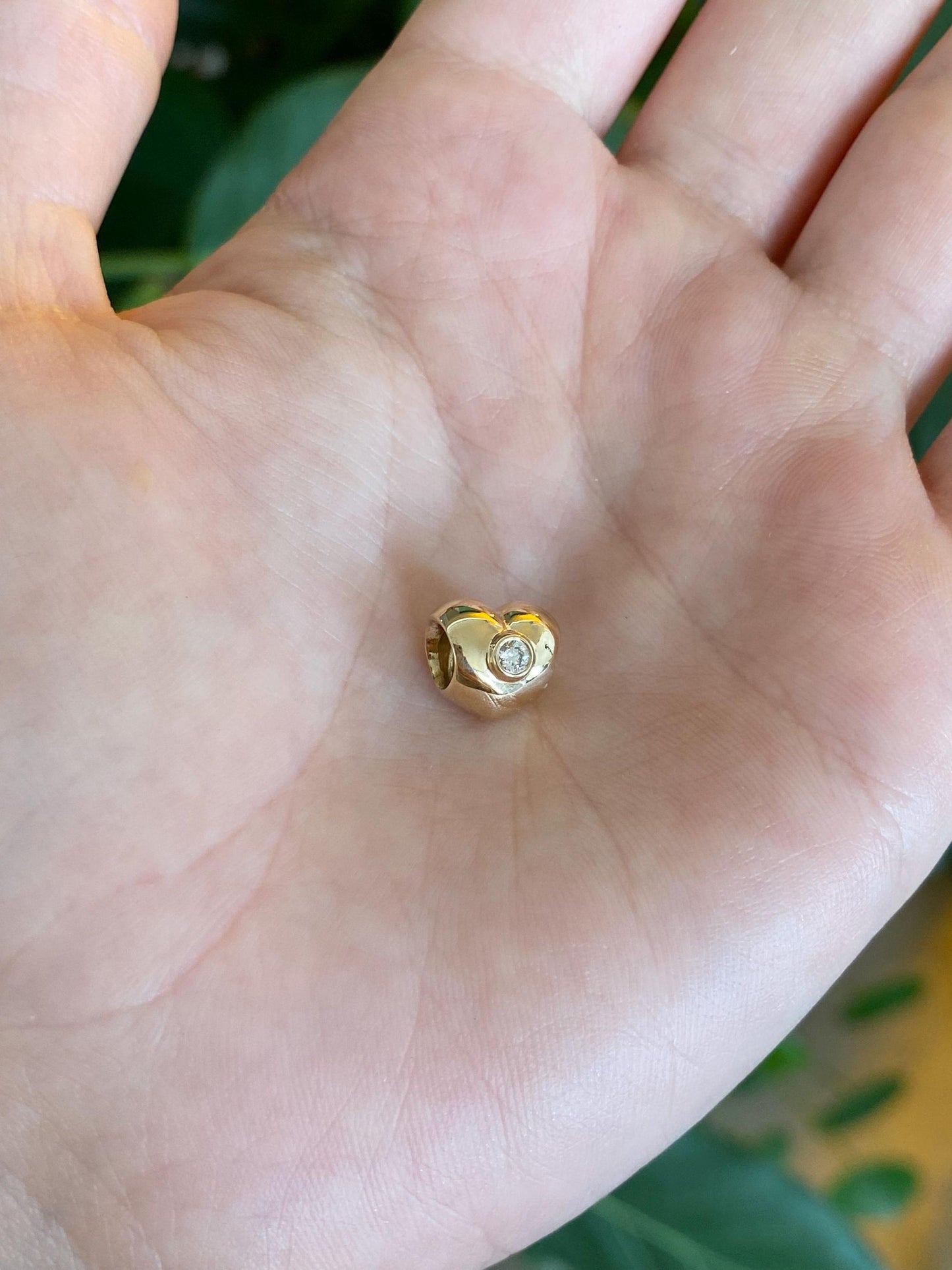 Solid 14k Yellow Gold Diamond Heart Slide Charm