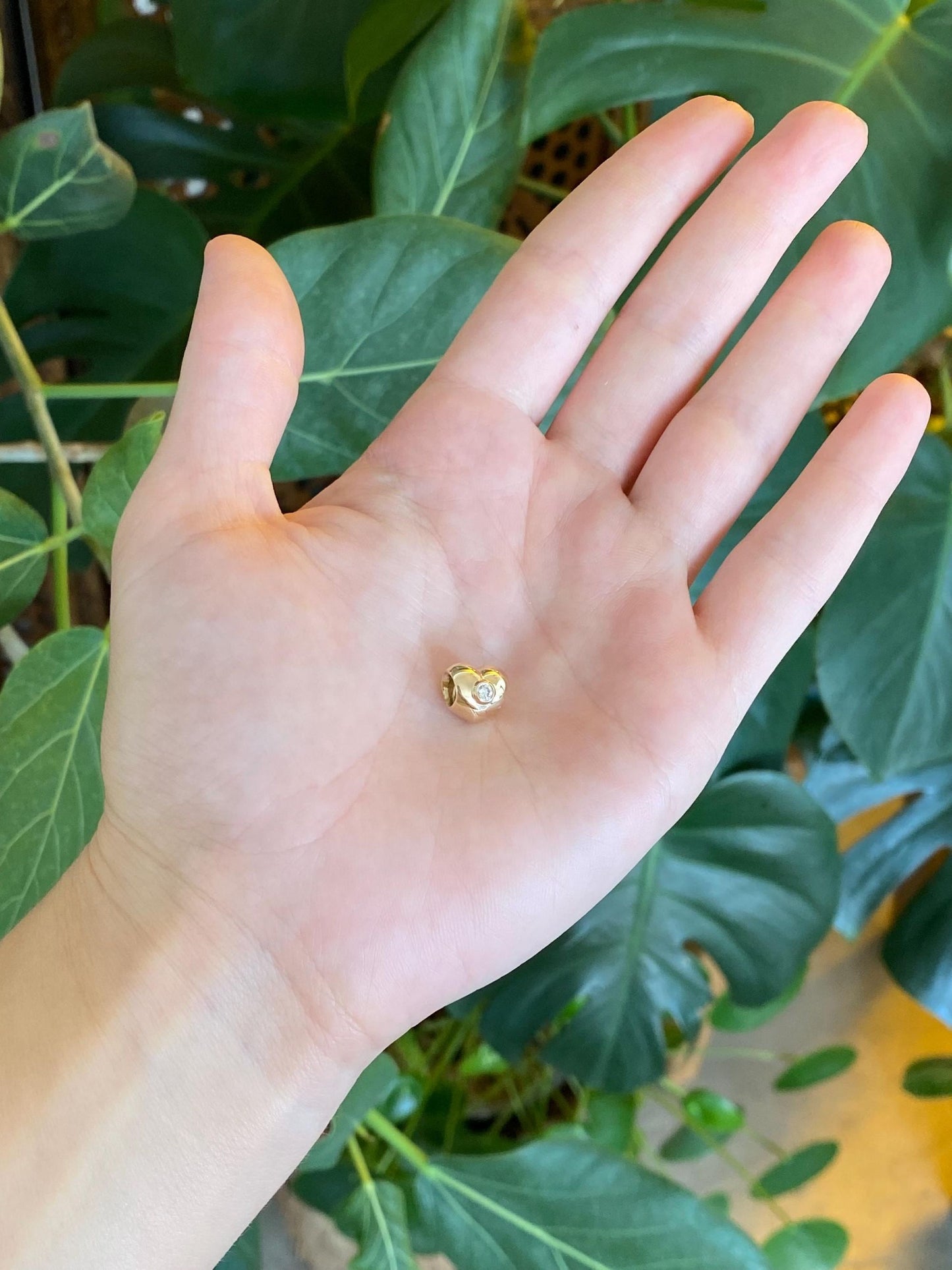 Solid 14k Yellow Gold Diamond Heart Slide Charm