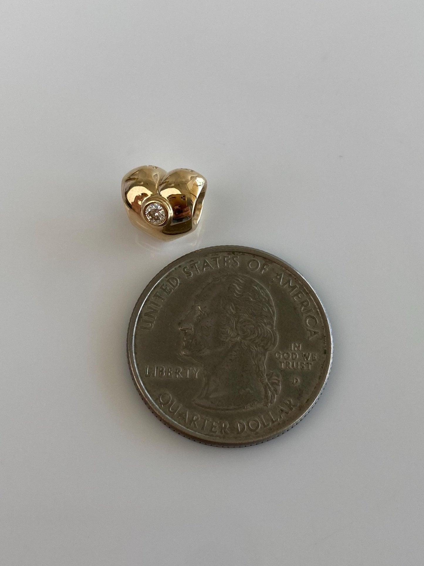 Solid 14k Yellow Gold Diamond Heart Slide Charm