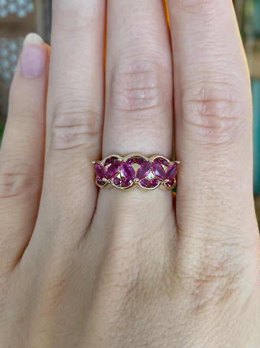 Vintage Solid 14k Yellow Gold Marquis Pink Sapphire Ring - Size 6.75