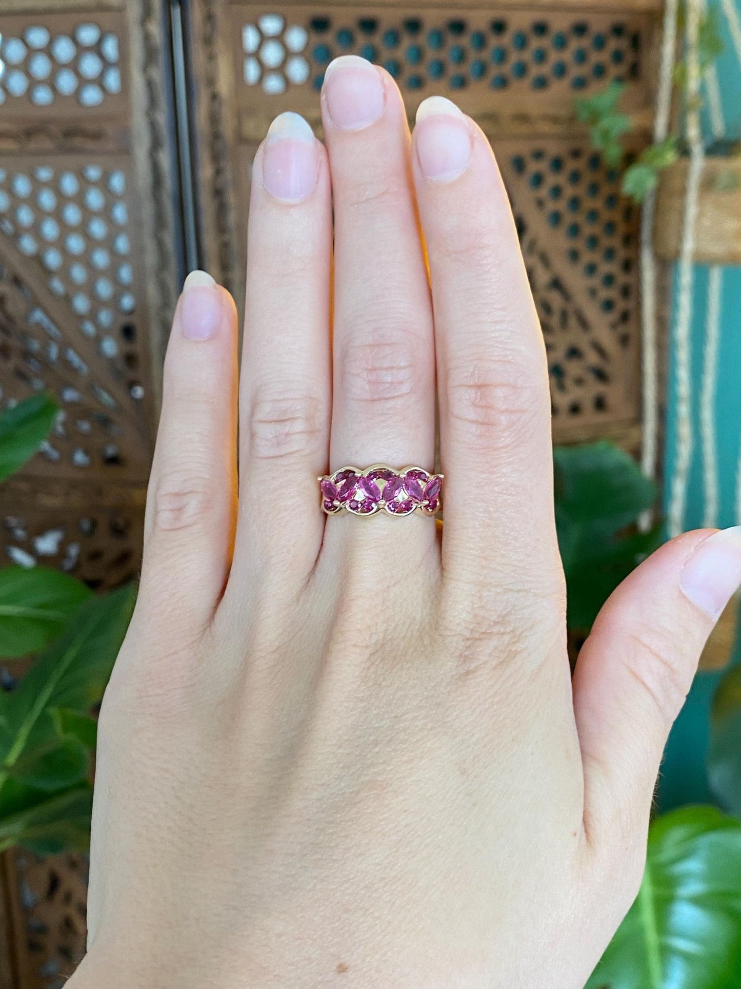 Vintage Solid 14k Yellow Gold Marquis Pink Sapphire Ring - Size 6.75