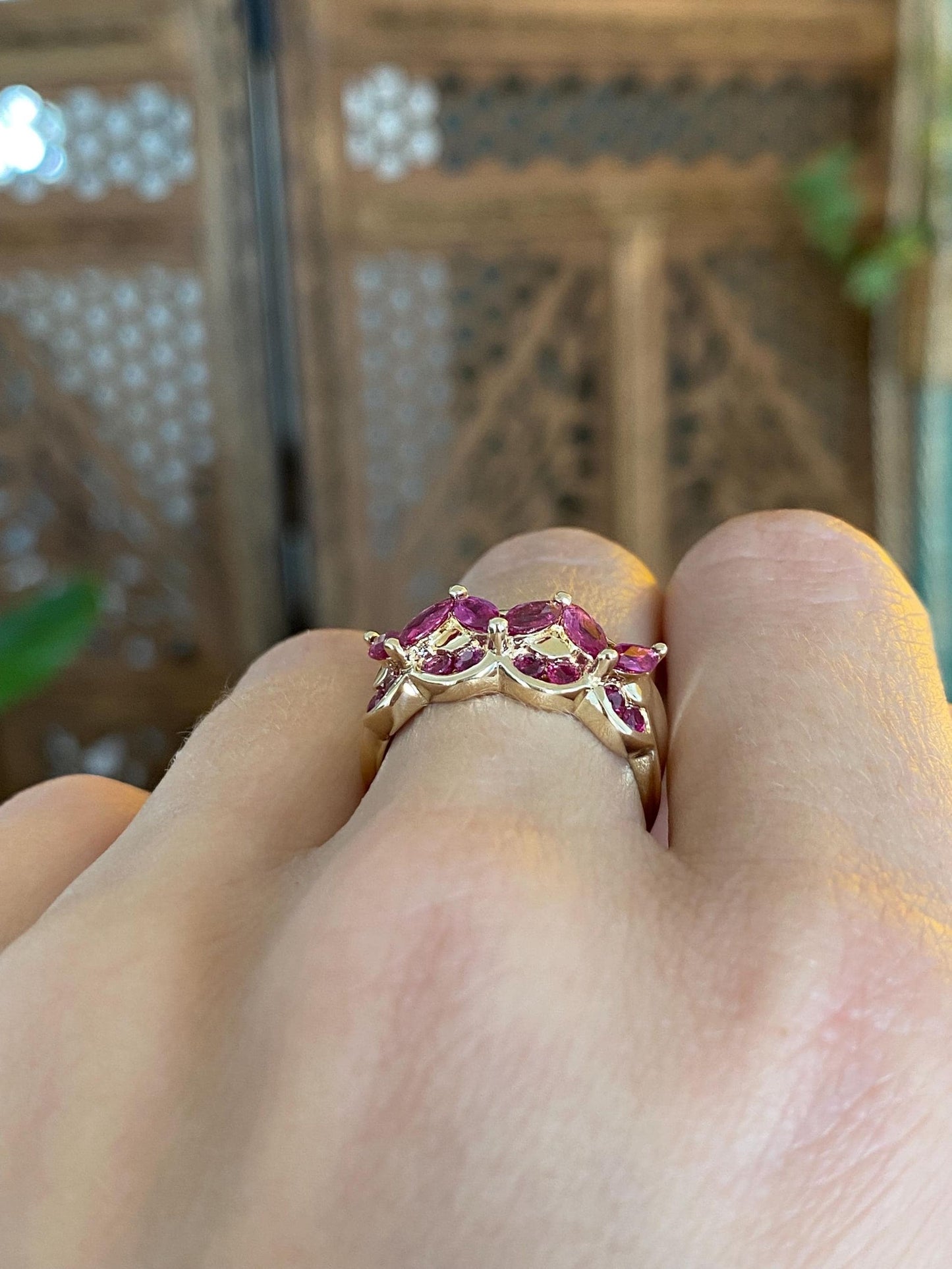 Vintage Solid 14k Yellow Gold Marquis Pink Sapphire Ring - Size 6.75