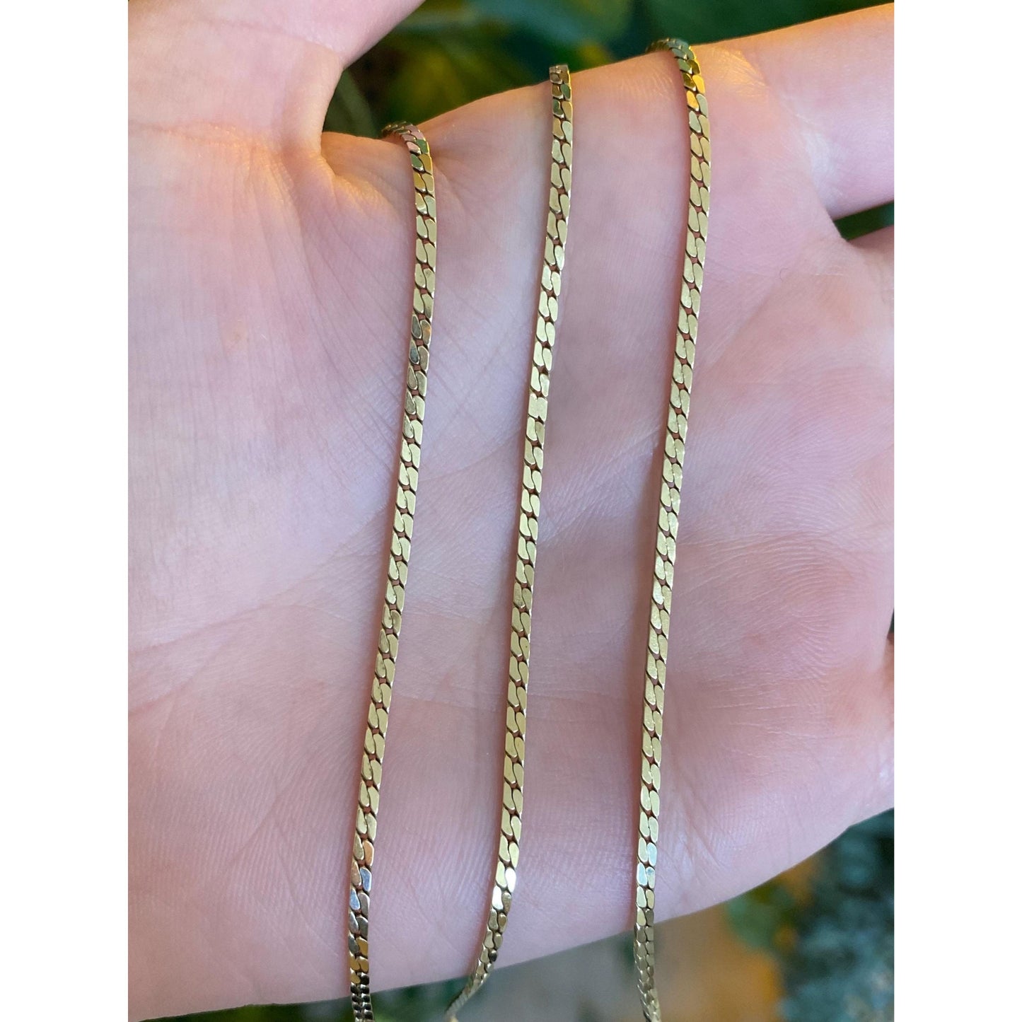 Vintage Solid 14k Yellow Gold Flat Curb Chain Necklace - 19 inches