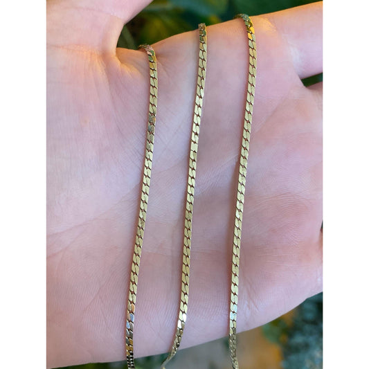 Vintage Solid 14k Yellow Gold Flat Curb Chain Necklace - 19 inches