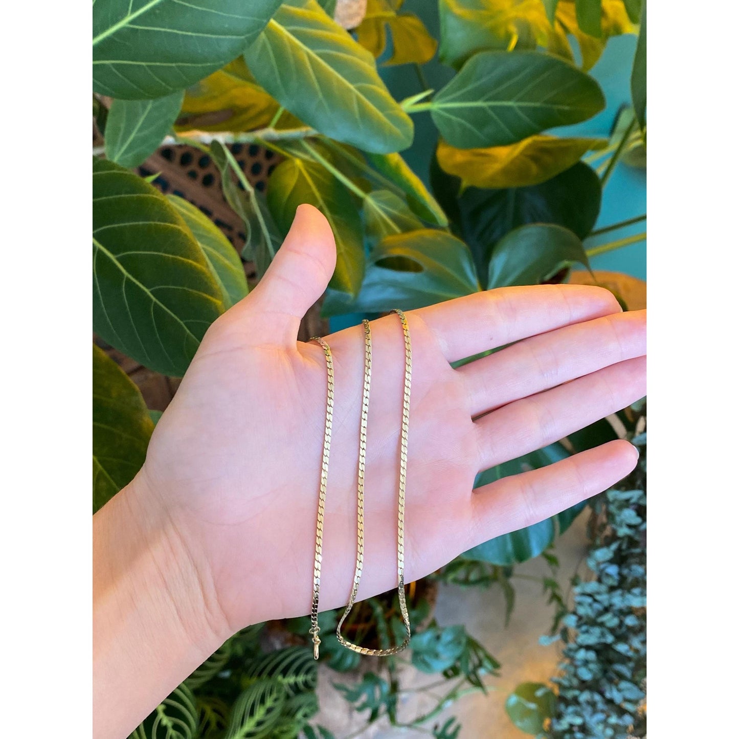 Vintage Solid 14k Yellow Gold Flat Curb Chain Necklace - 19 inches