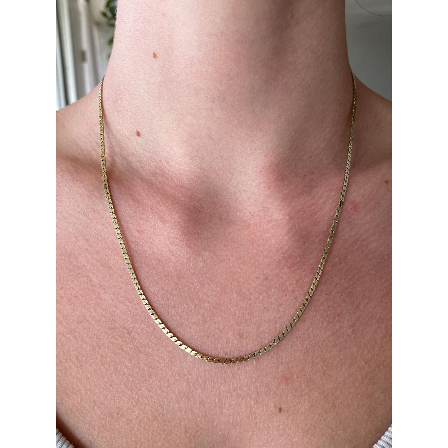 Vintage Solid 14k Yellow Gold Flat Curb Chain Necklace - 19 inches