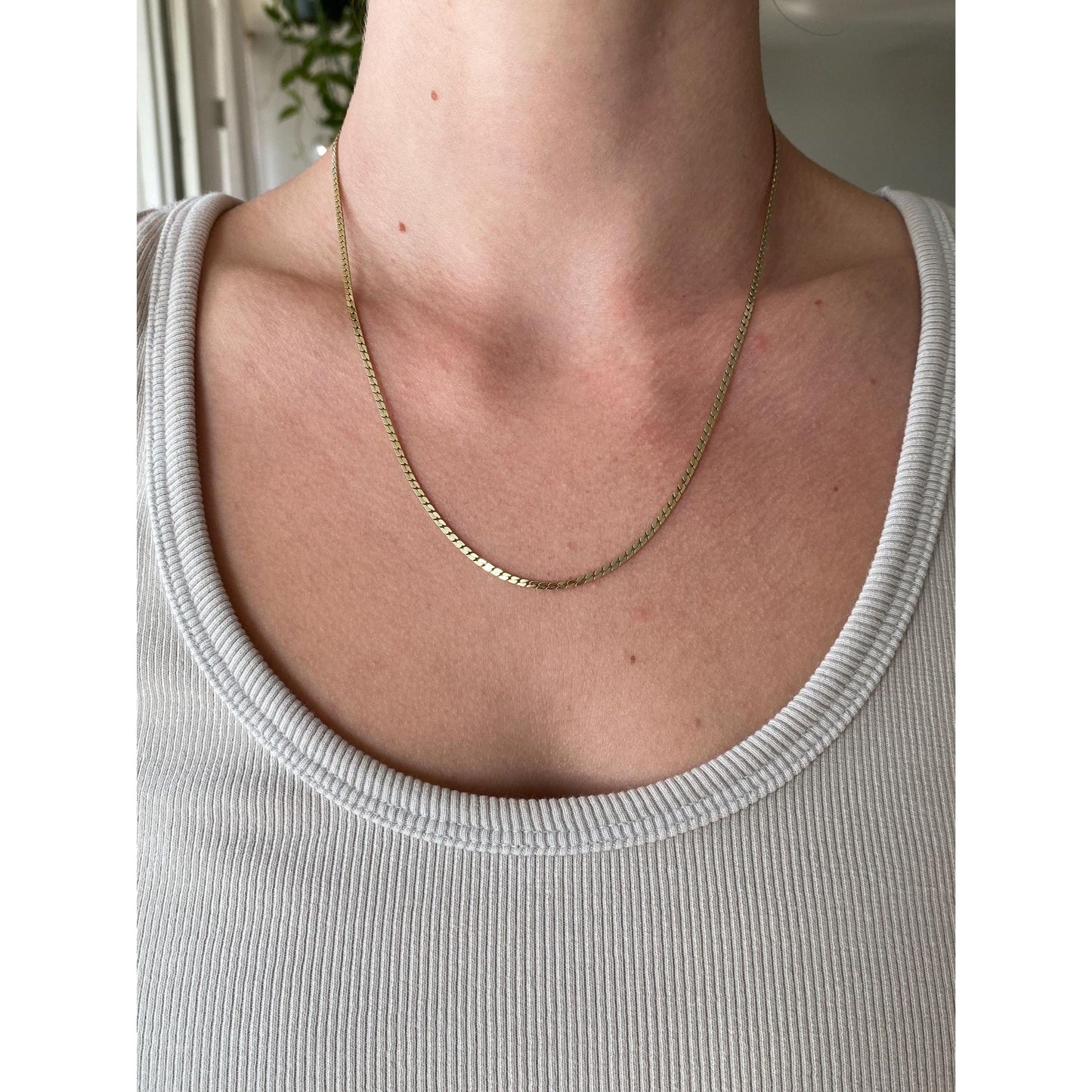 Vintage Solid 14k Yellow Gold Flat Curb Chain Necklace - 19 inches