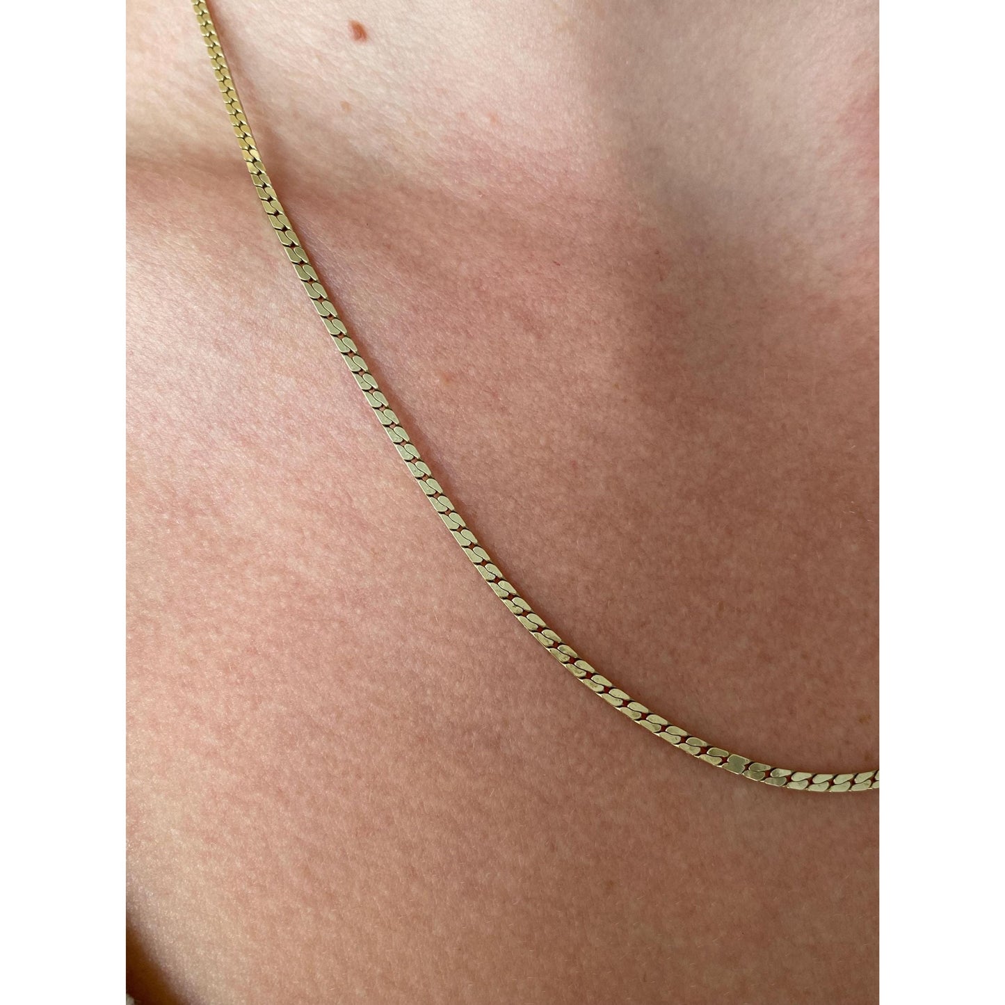 Vintage Solid 14k Yellow Gold Flat Curb Chain Necklace - 19 inches