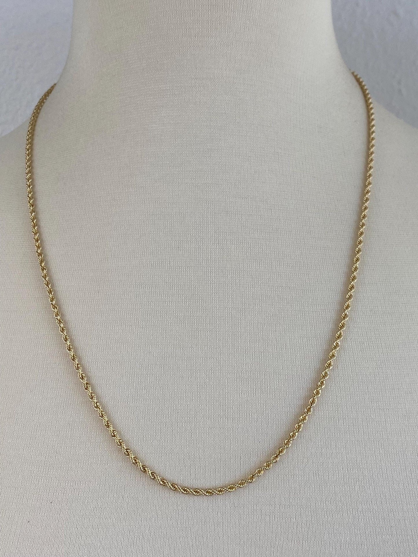 Vintage Solid 14k Yellow Gold Rope Chain Necklace - 24 inches