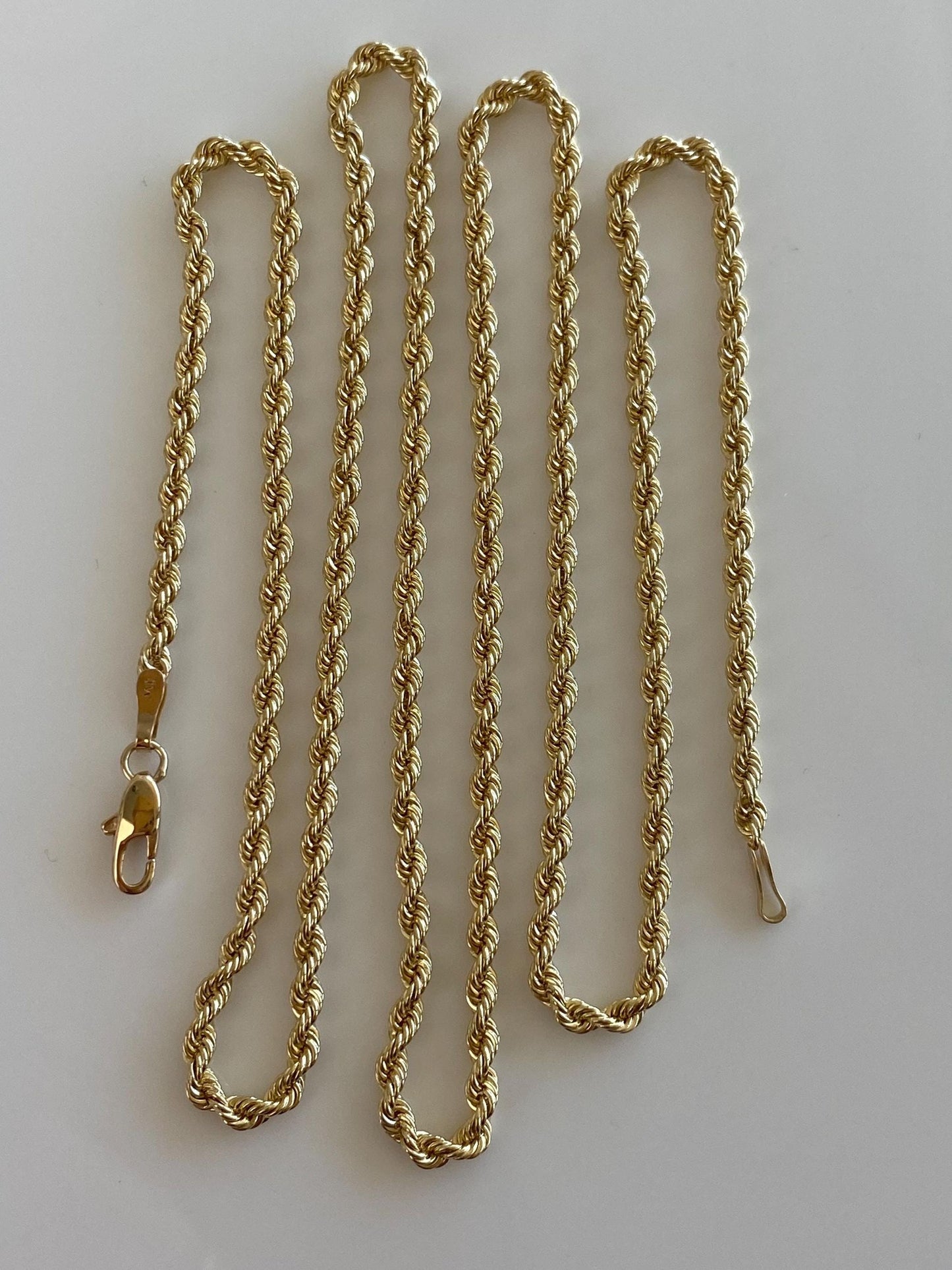 Vintage Solid 14k Yellow Gold Rope Chain Necklace - 24 inches
