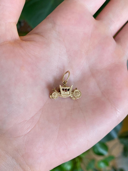 Vintage Solid 9k Yellow Gold Carriage Charm