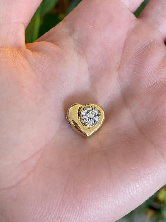 Vintage Solid 18k Yellow Gold Diamond Heart Slide Charm