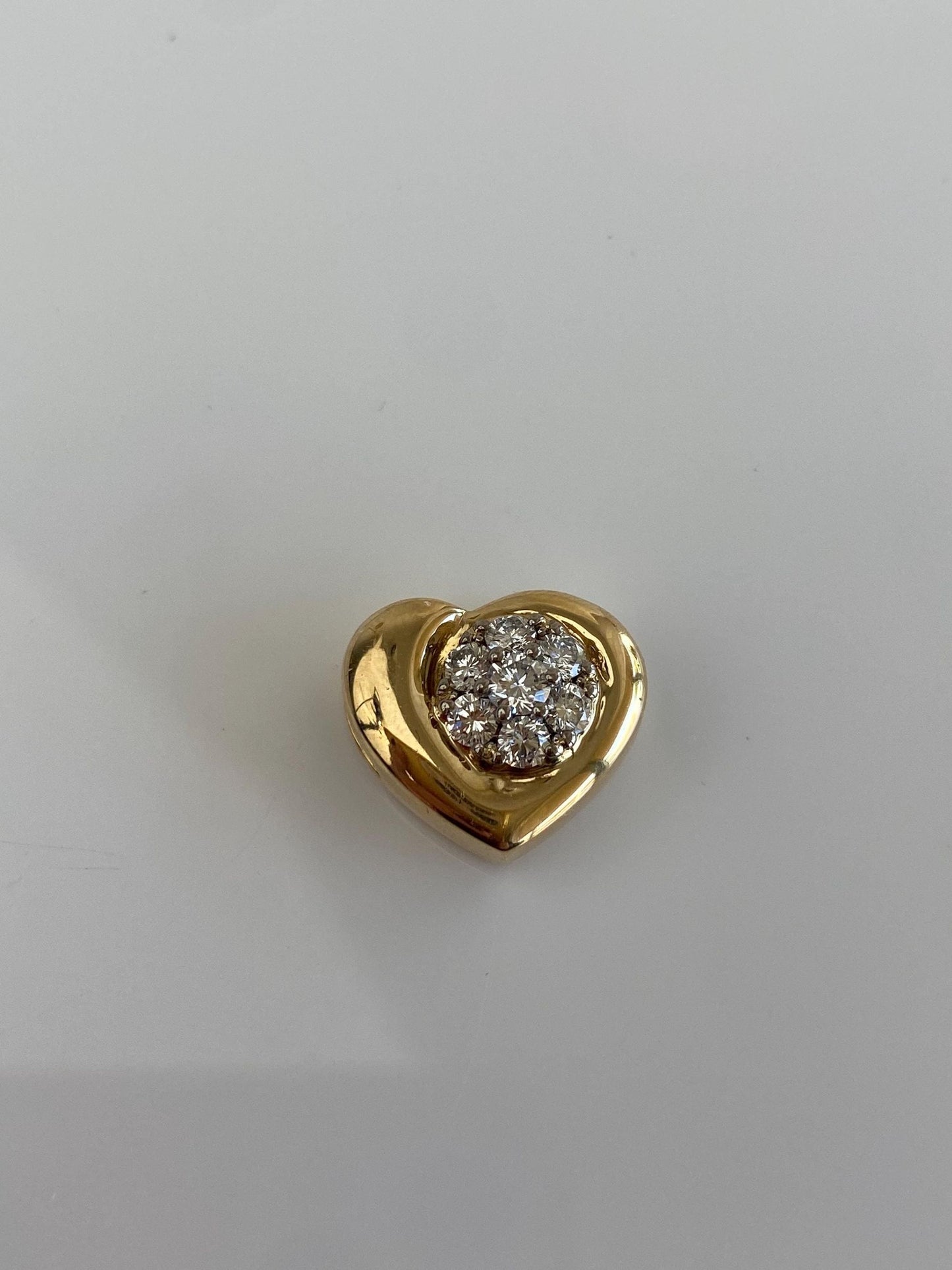 Vintage Solid 18k Yellow Gold Diamond Heart Slide Charm