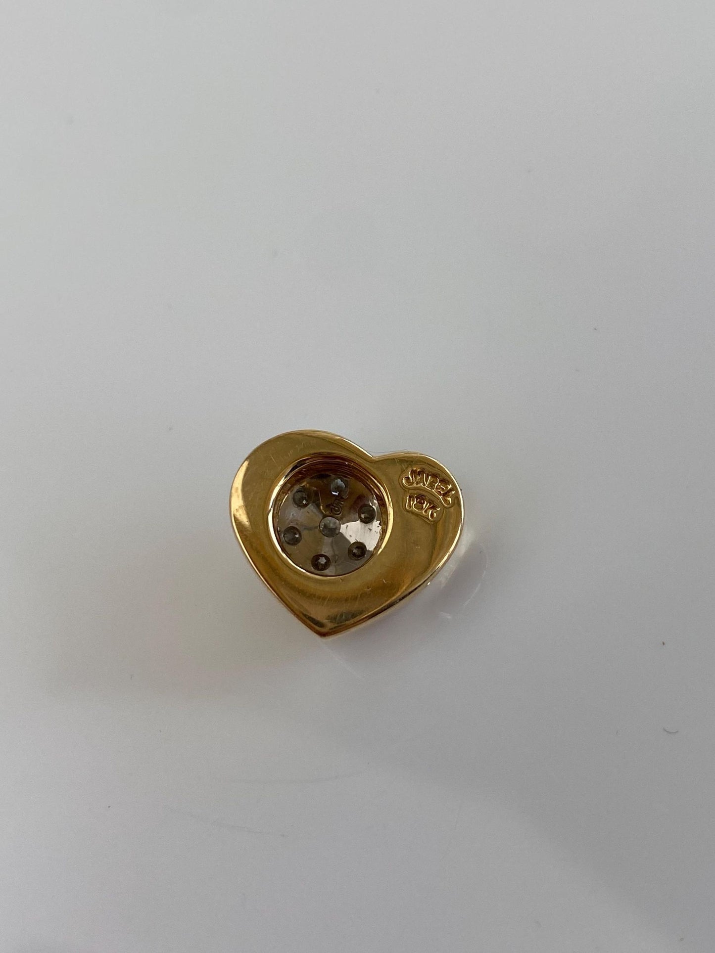 Vintage Solid 18k Yellow Gold Diamond Heart Slide Charm