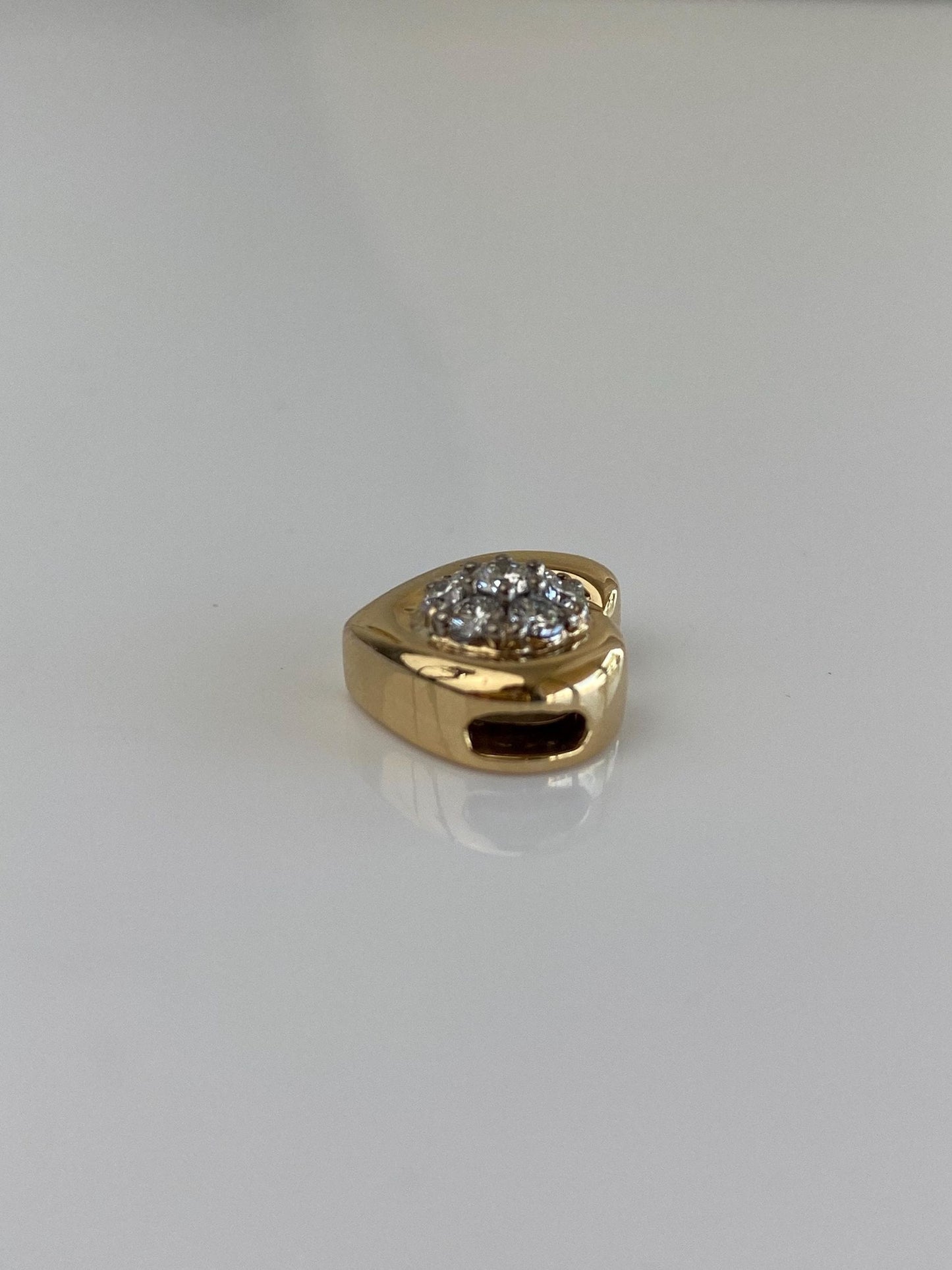 Vintage Solid 18k Yellow Gold Diamond Heart Slide Charm