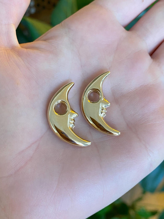 Vintage 14k Yellow Gold Moon Man Hoop Charms