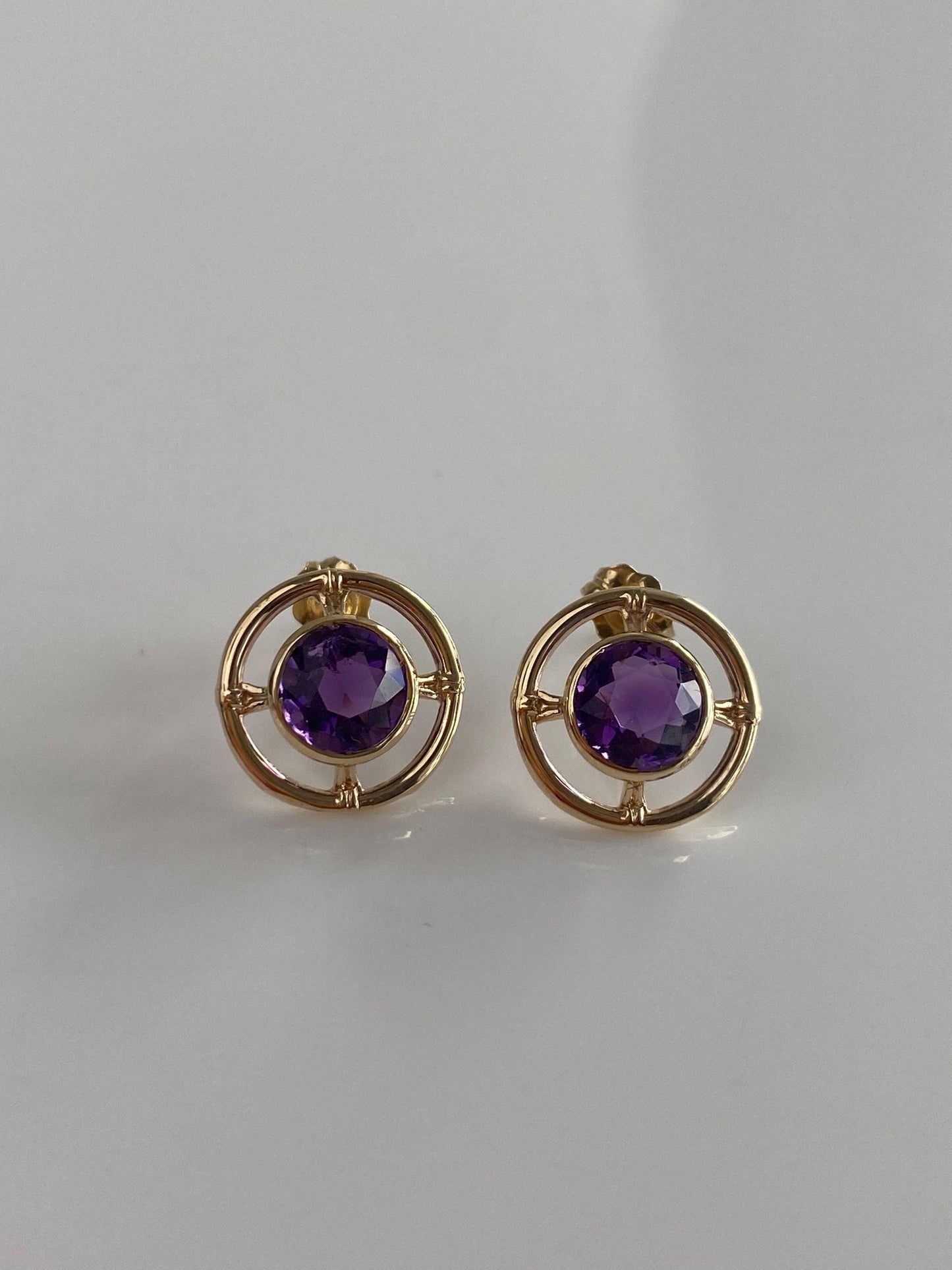 Vintage Solid 10k Yellow Gold Amethyst Stud Earrings