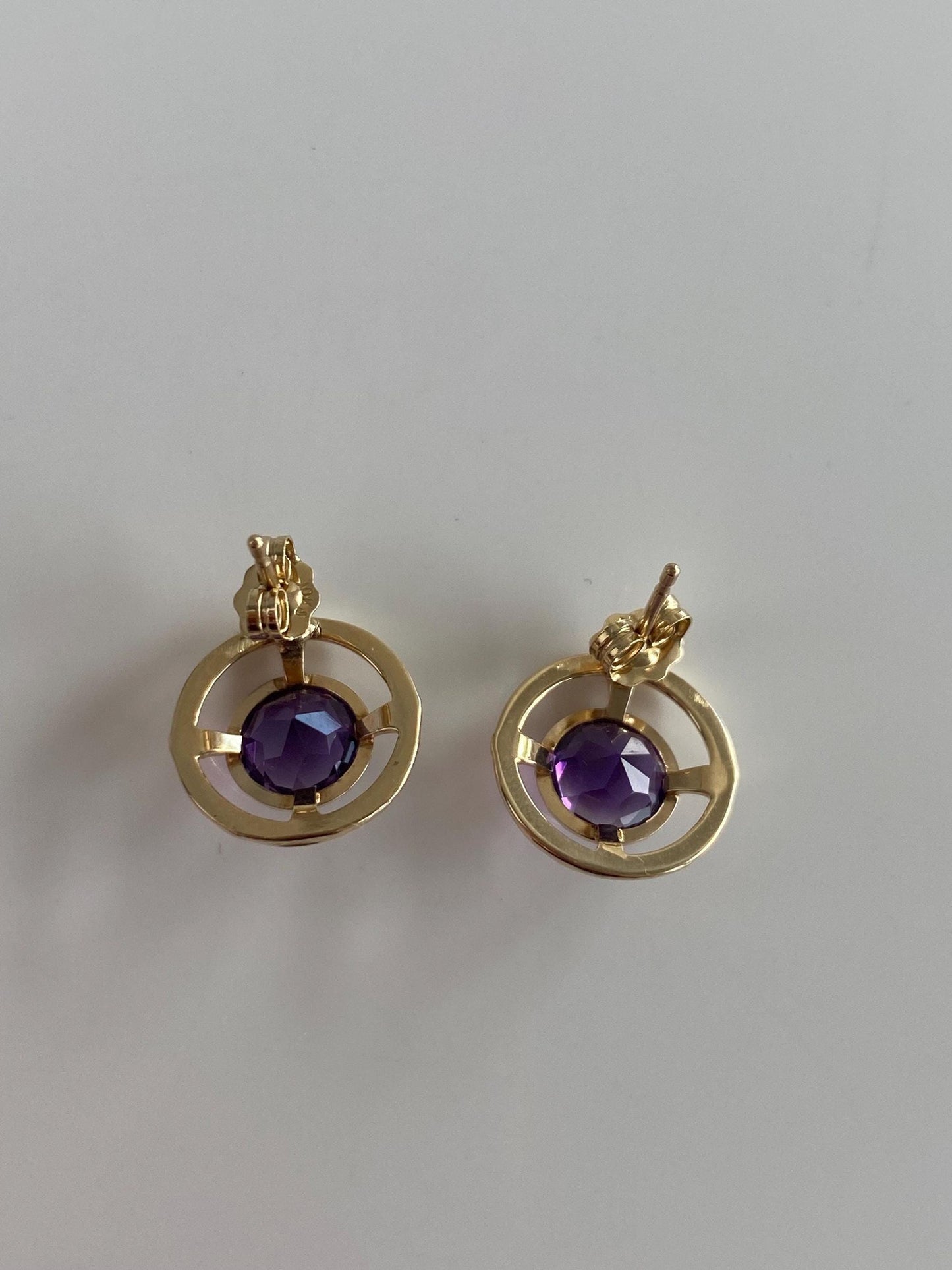 Vintage Solid 10k Yellow Gold Amethyst Stud Earrings