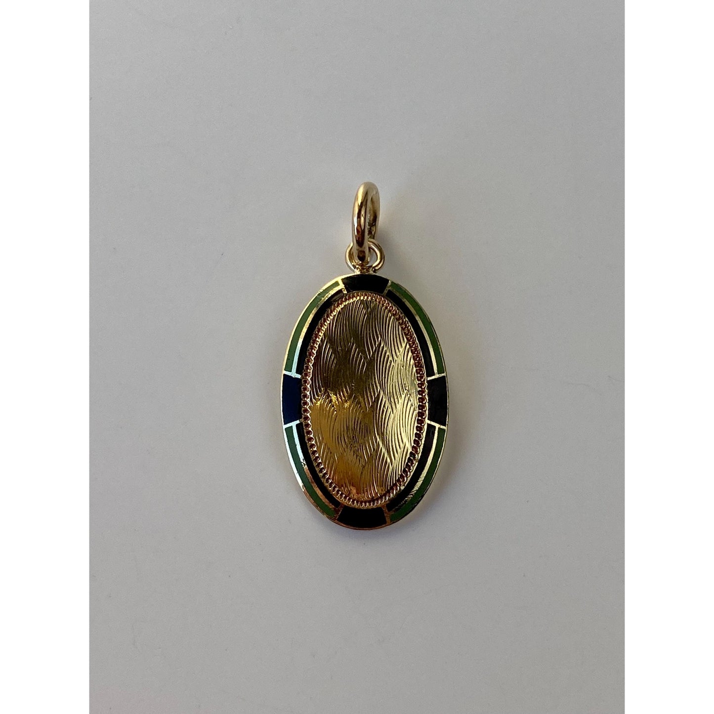 Vintage Solid 14k Yellow Gold Black Green Enamel Border Cufflink Conversion Charm