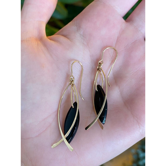 Solid 14k Black Onyx Dangle Earrings