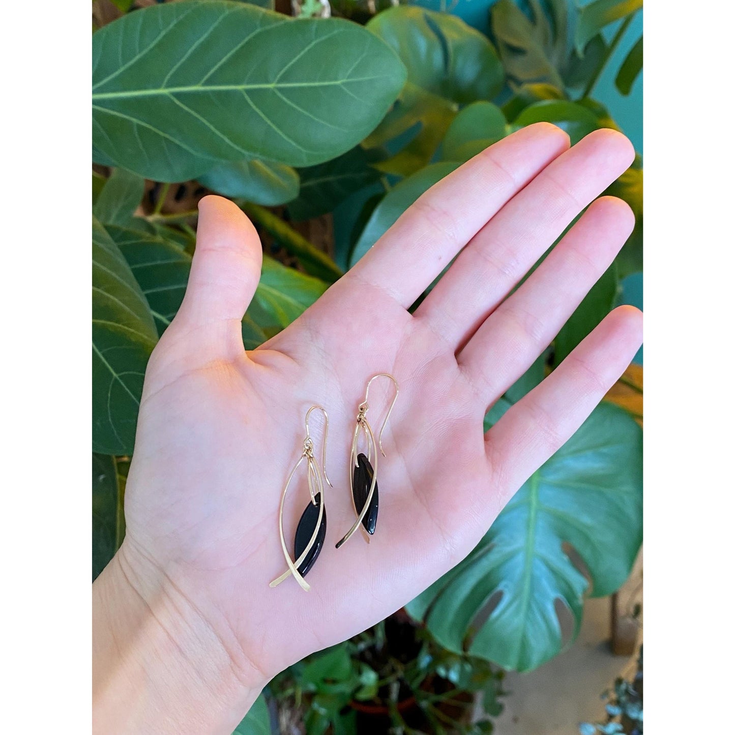 Solid 14k Black Onyx Dangle Earrings