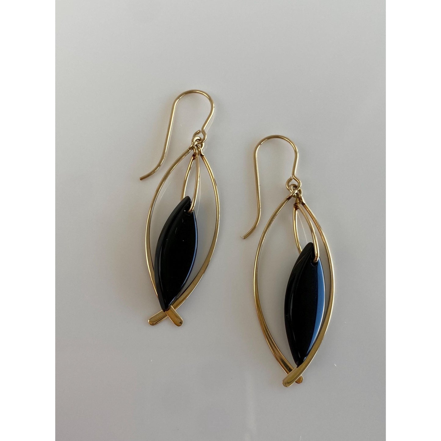 Solid 14k Black Onyx Dangle Earrings