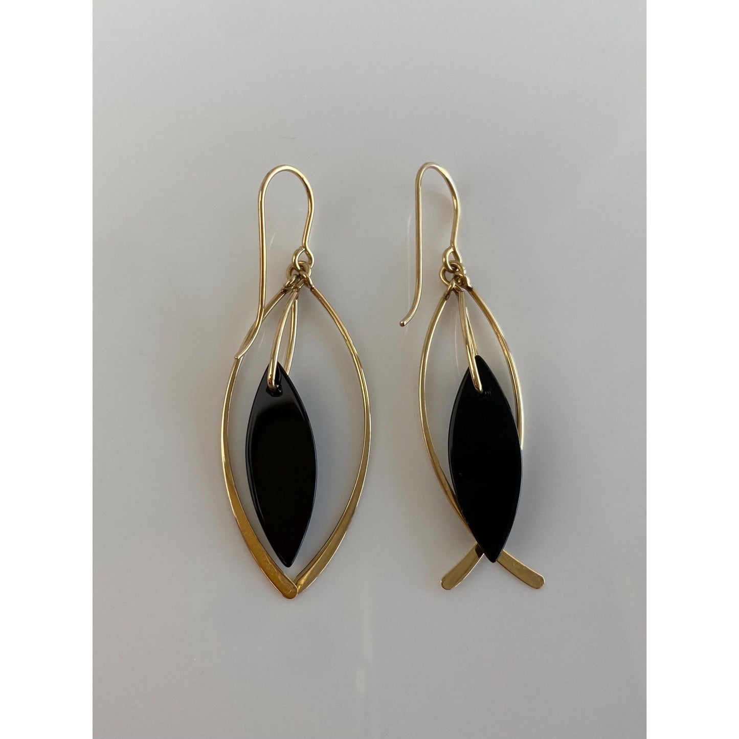 Solid 14k Black Onyx Dangle Earrings