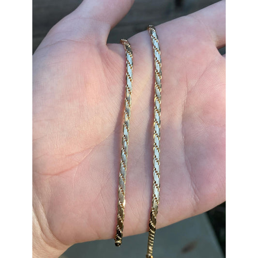 Vintage Solid 14k Yellow Gold Fancy Flat Chain Necklace - 16.25 inches