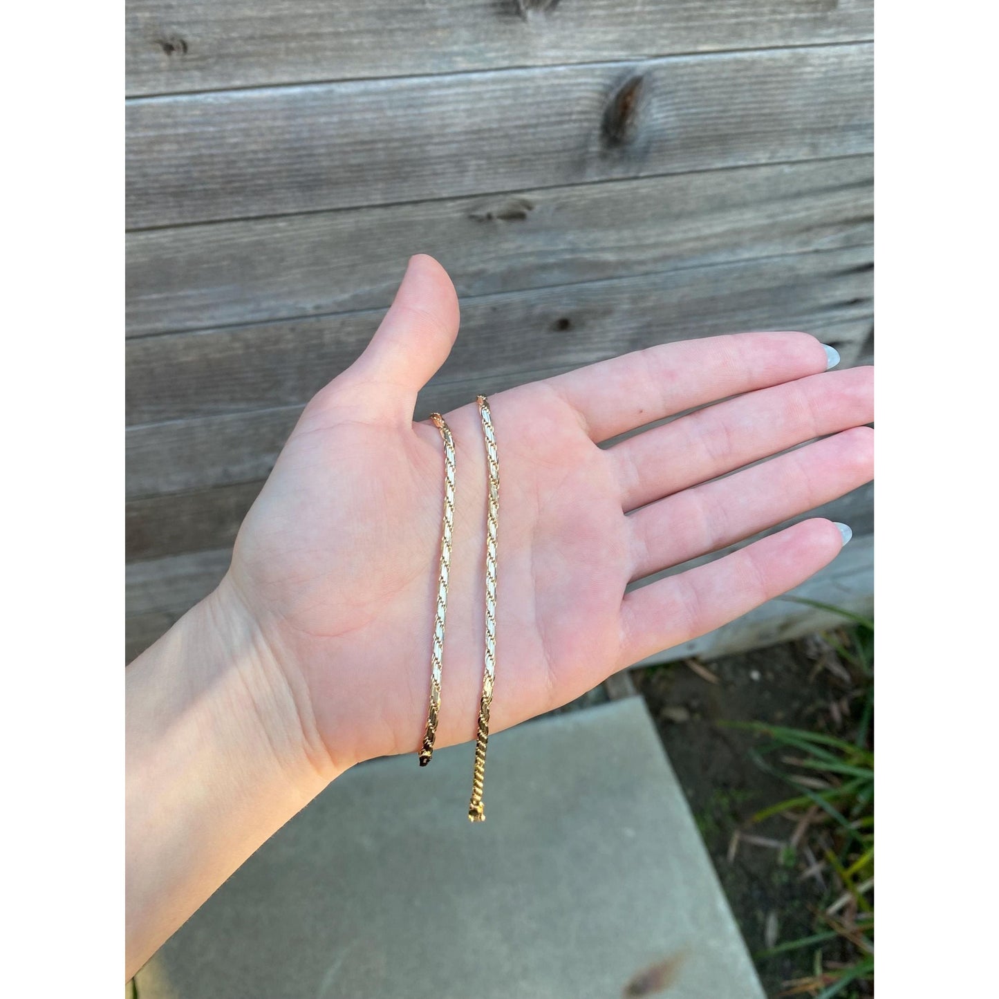 Vintage Solid 14k Yellow Gold Fancy Flat Chain Necklace - 16.25 inches