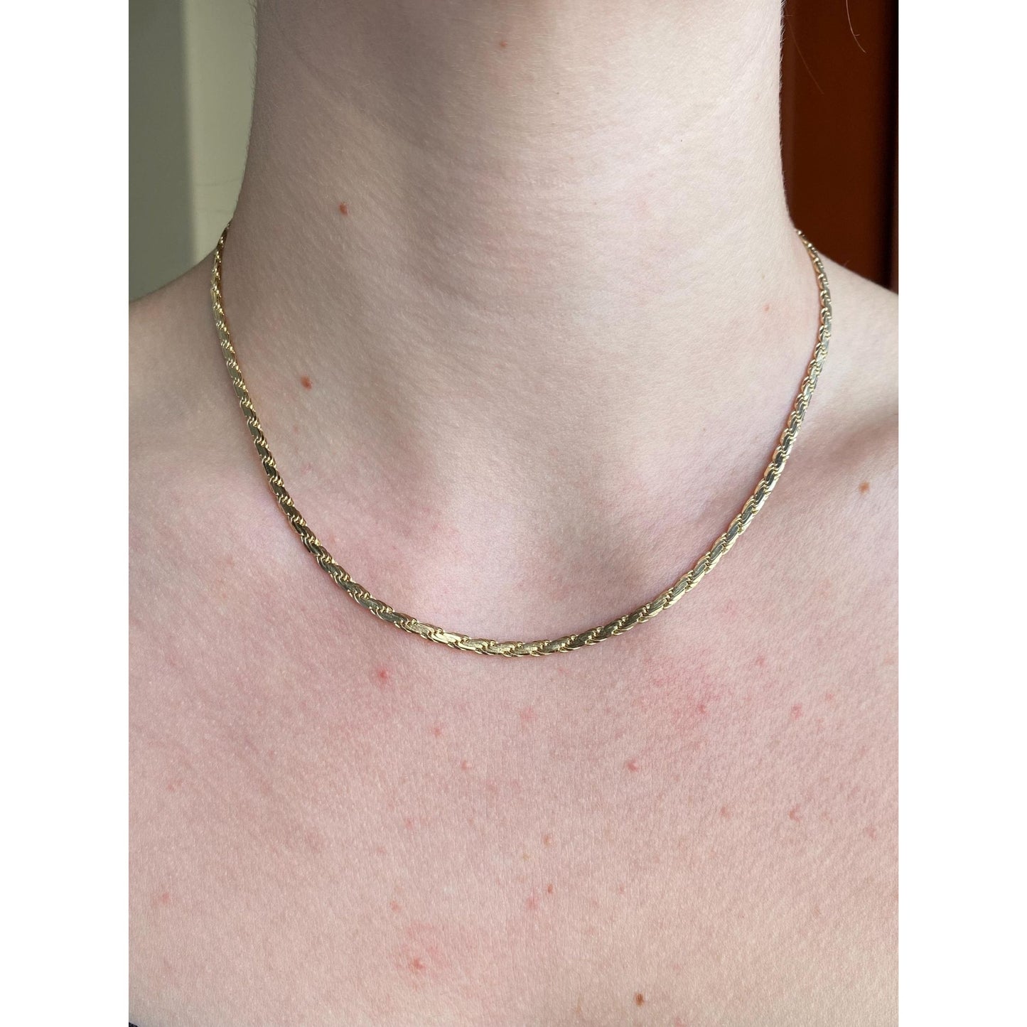 Vintage Solid 14k Yellow Gold Fancy Flat Chain Necklace - 16.25 inches